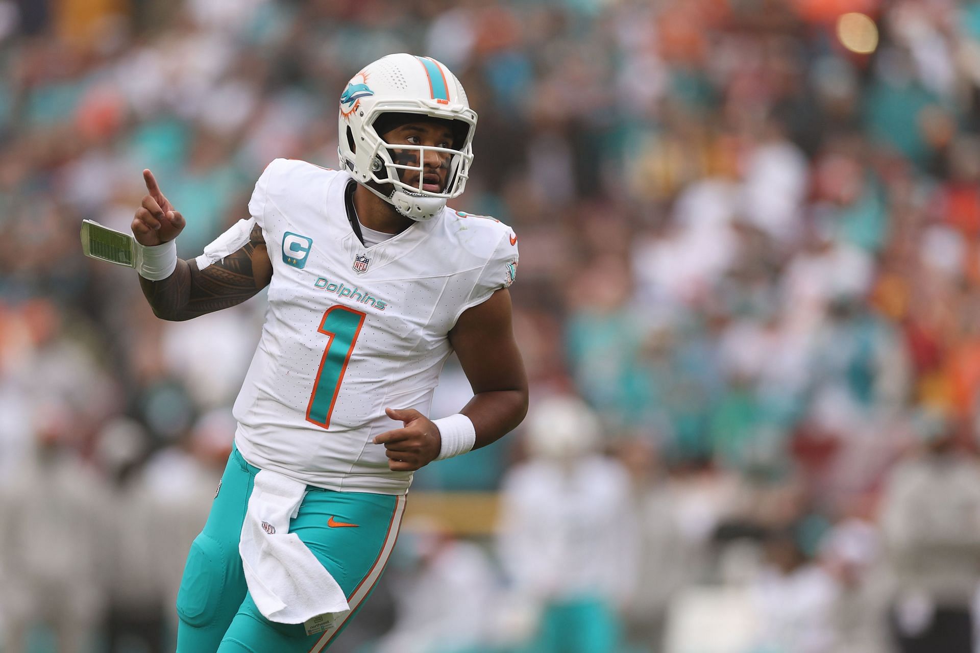 Tua Tagovailoa during Miami Dolphins v Washington Commanders