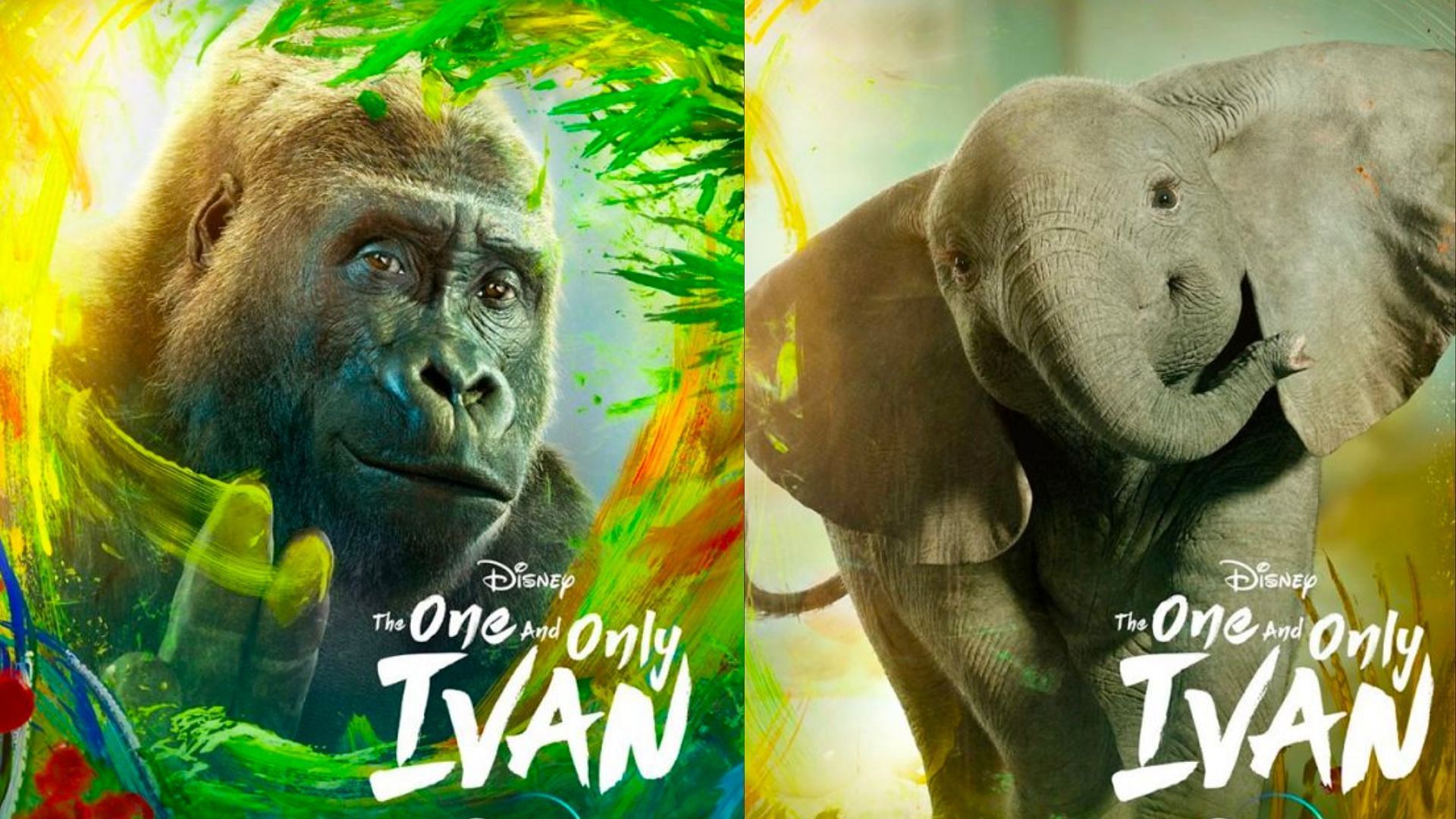 The characters (L) Ivan and (R) Ruby in posters of The One and Only Ivan (Images via IMDb)