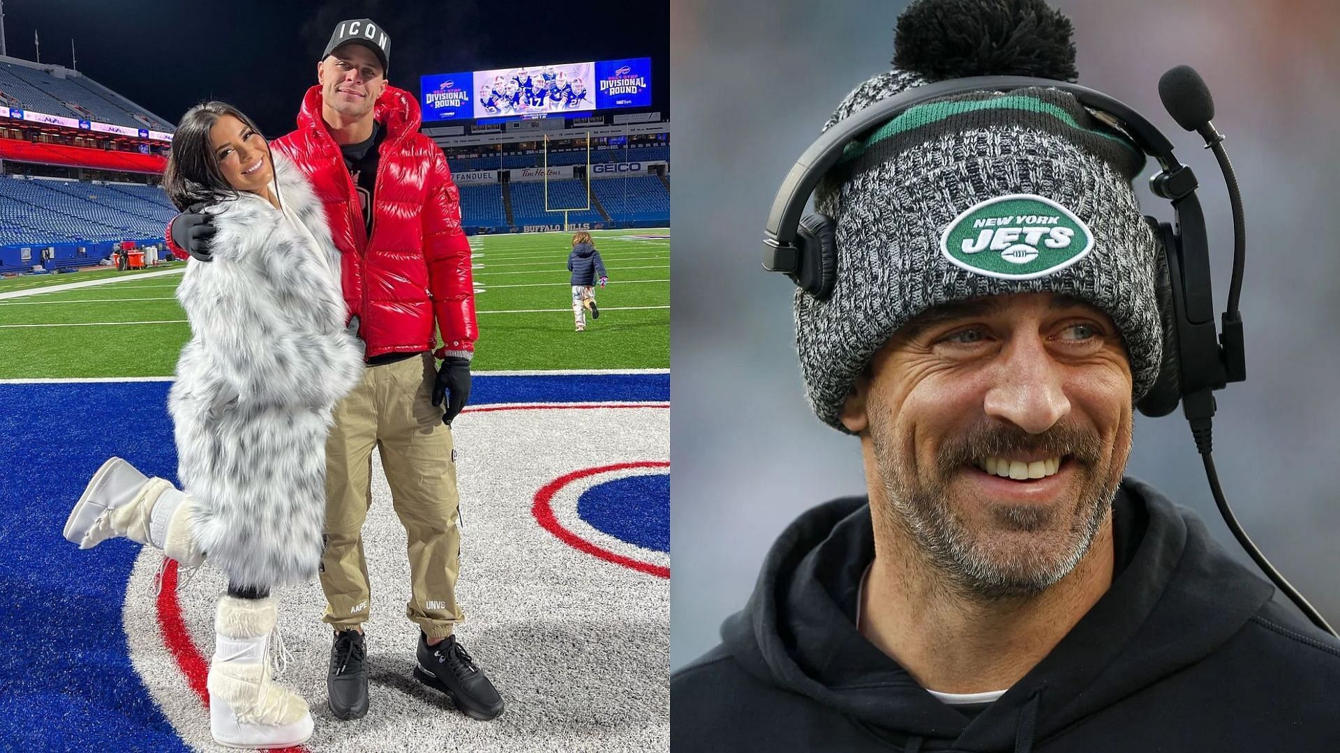 Rachel Bush, Jordan Poyer, and Aaron Rodgers