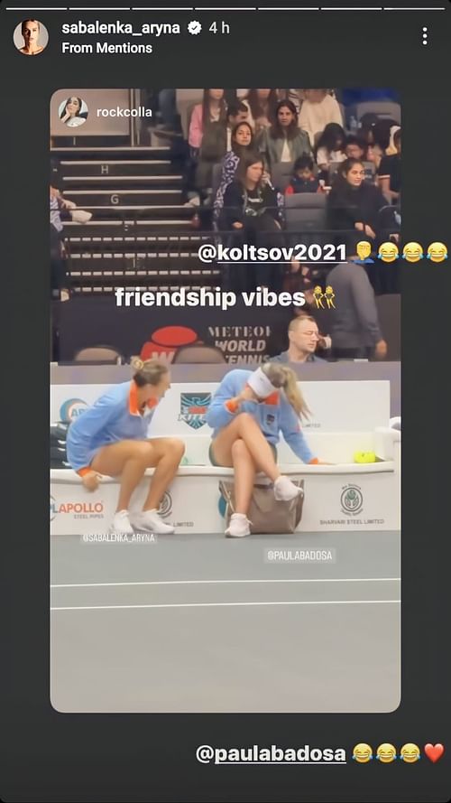 Sabalenka reacts to fan's story on Instagram