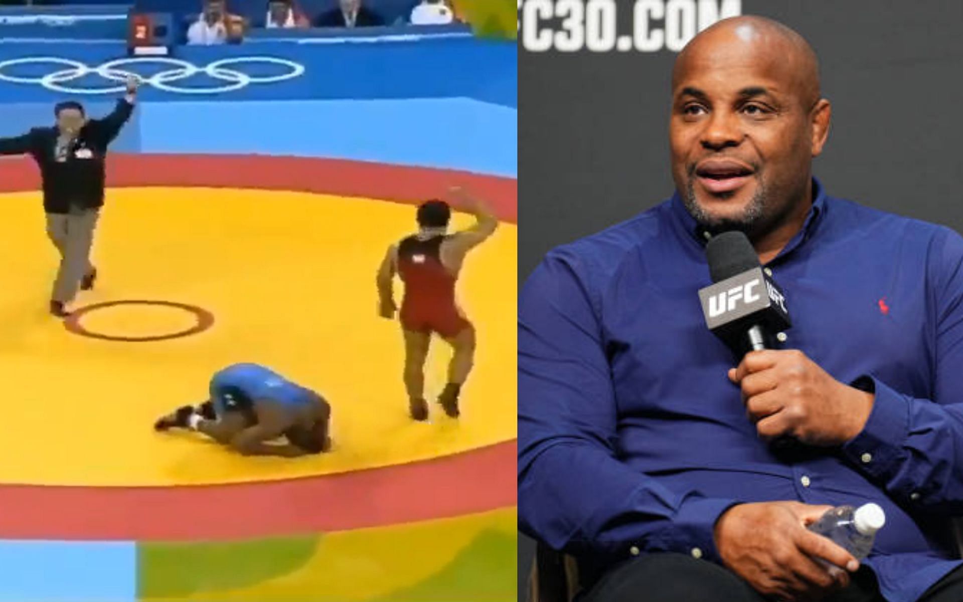 Daniel Cormier vs.Khadzhimurat Gatsalov at 2004 Olympics (left) and Daniel Cormier (right) [Images Courtesy: @talalalhuthali on X and @GettyImages]