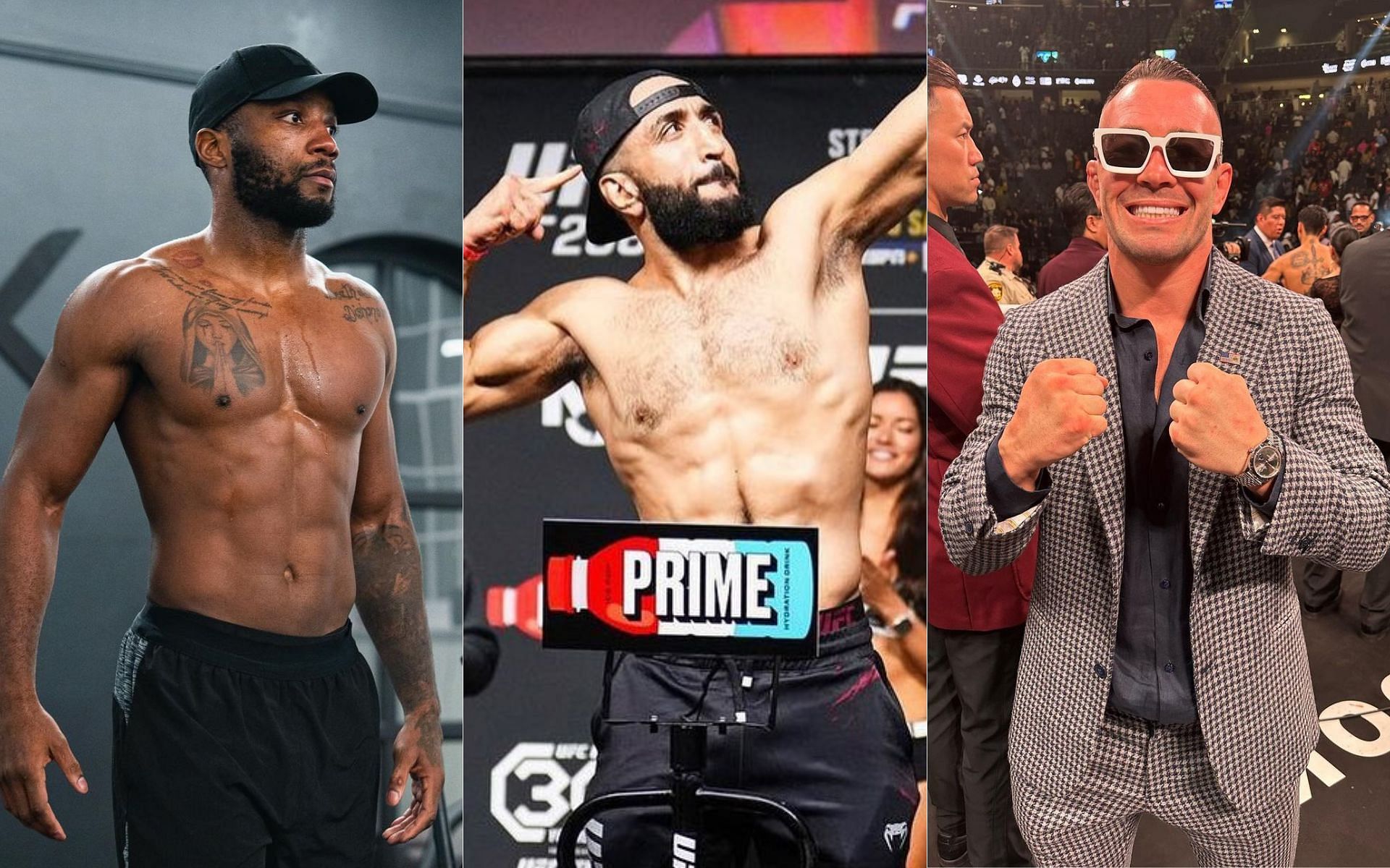 Belal Muhammad (middle) takes a dig at Leon Edwards (left) and Colby Covington (right) [Image credits: @bullyb170, @leonedwardsmma and @colbycovmma on Instagram]