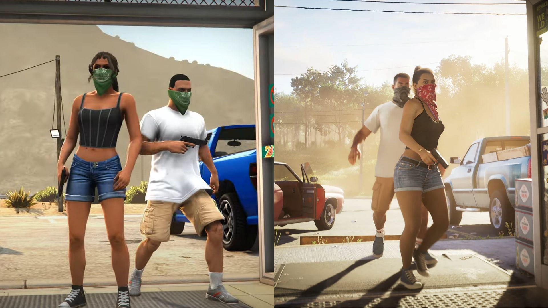 Comparison between the modded Grand Theft Auto 6 trailer and the original one (5/5) (Images via YouTube/@RavenwestR1, Rockstar Games)
