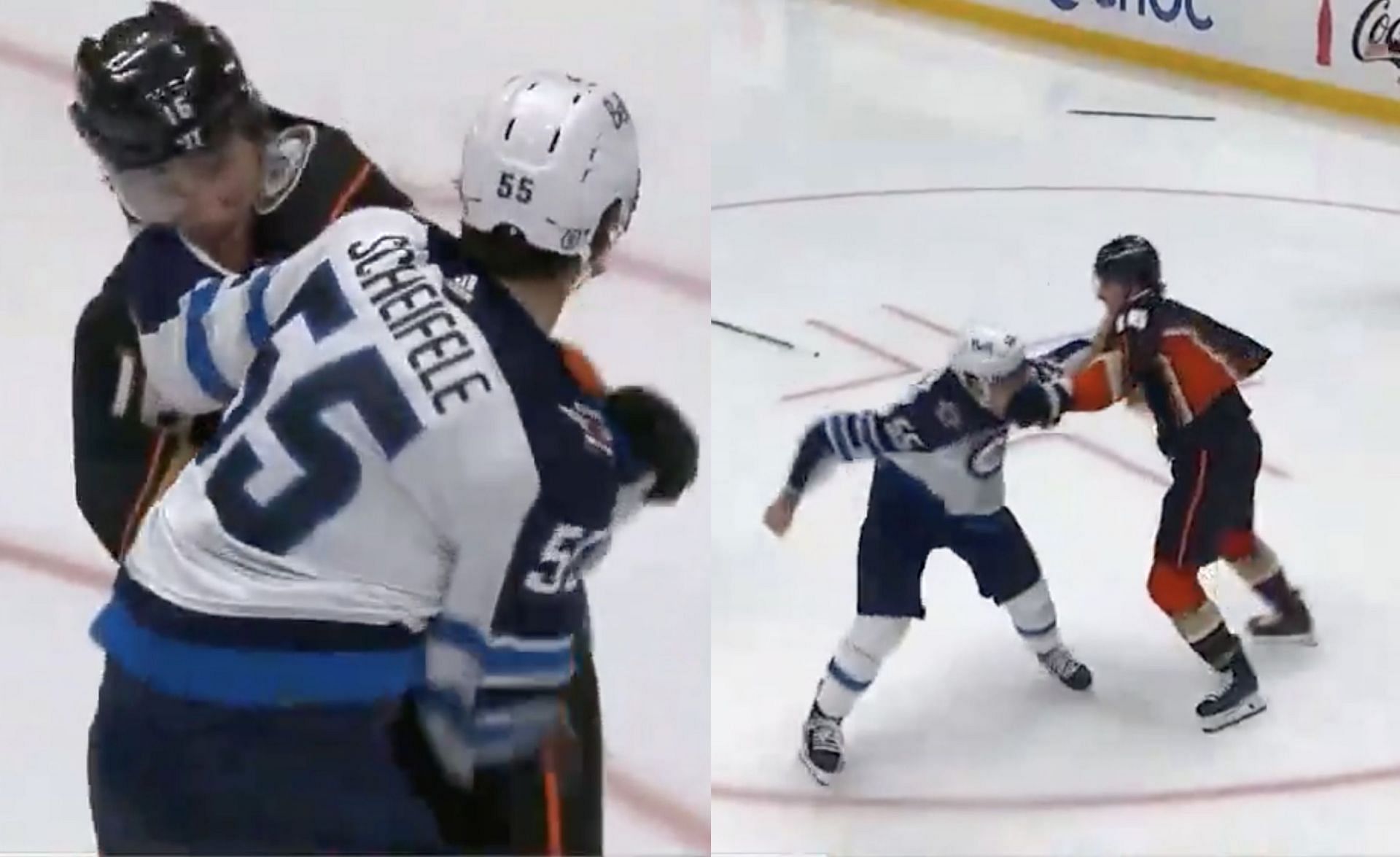 Mark Scheifele knocked down by Ryan Strome after both land major blows