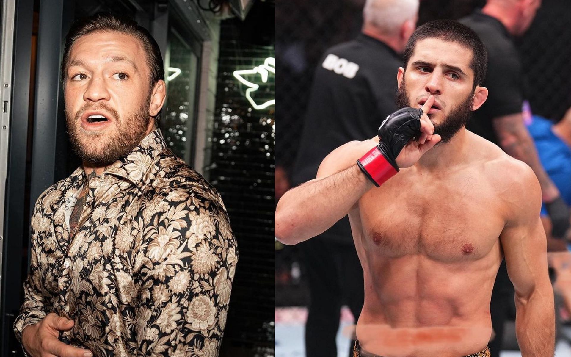 Conor McGregor (Left) spews heated words of warning at Islam Makhachev (Right) [Images via: @thenotoriousmma and @islam_makhachev on Instagram]