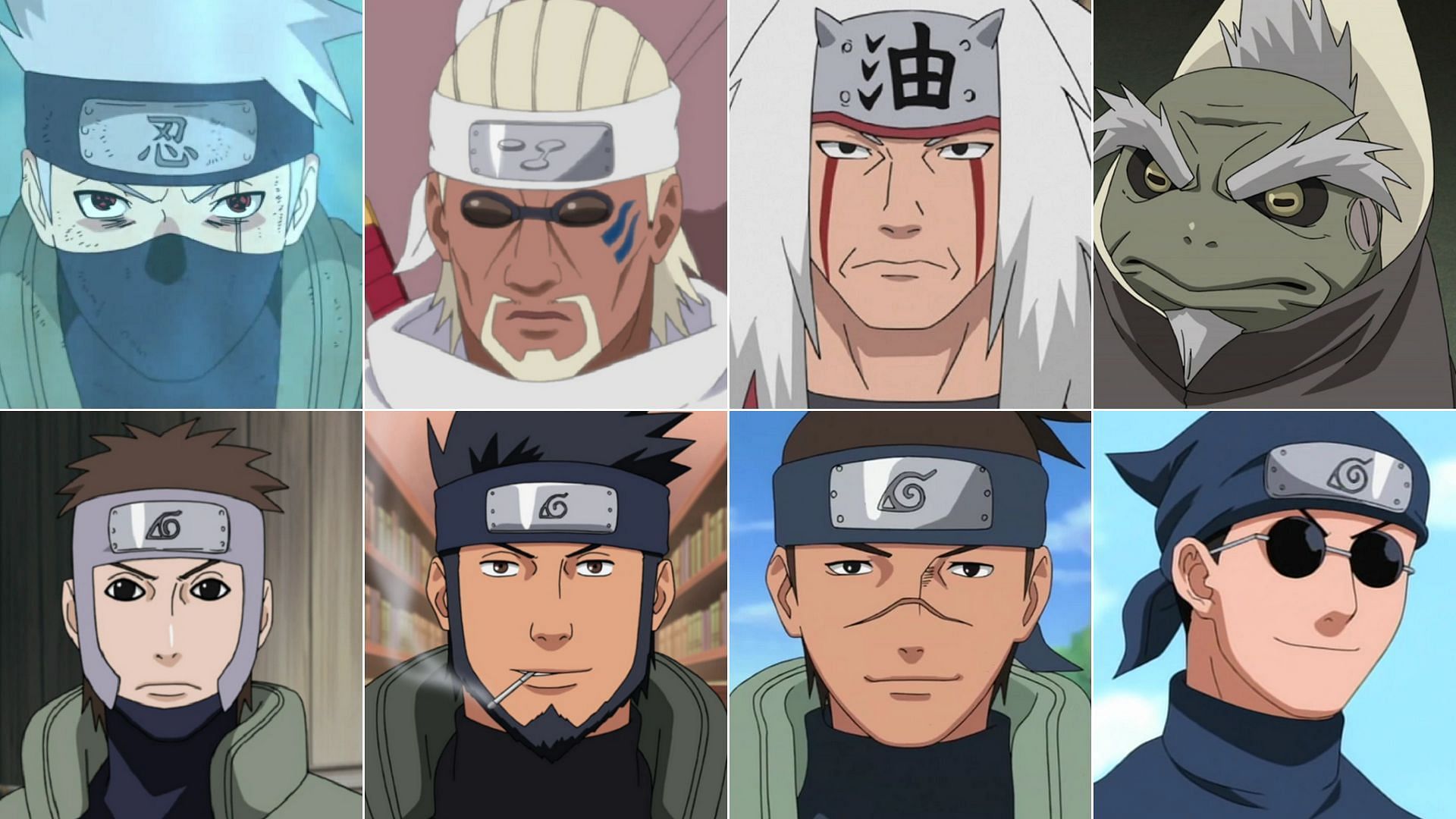 Naruto&#039;s teachers in descending order of strength, from left to right (Image via Studio Pierrot)