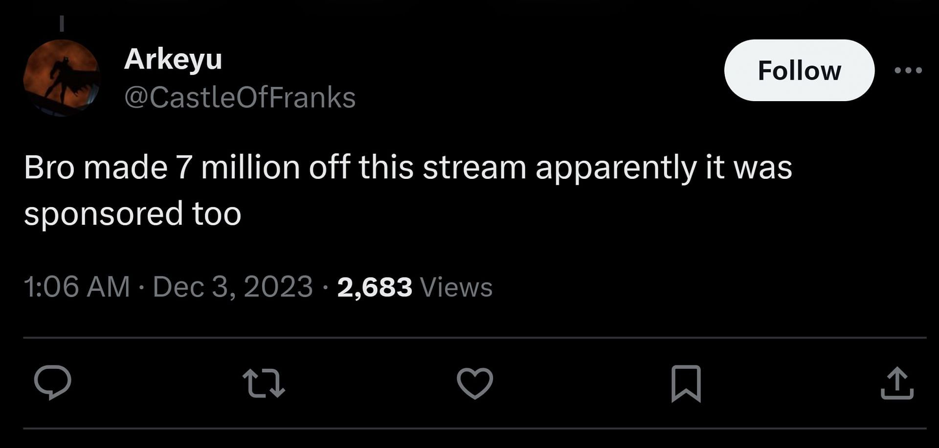 X user @CastleOfFranks speculated the amount of money the streamer made (Image via @FearedBuck/X)