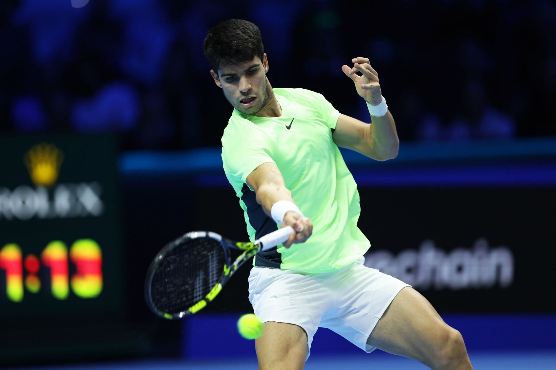 Carlos Alcaraz in action at the ATP Finals