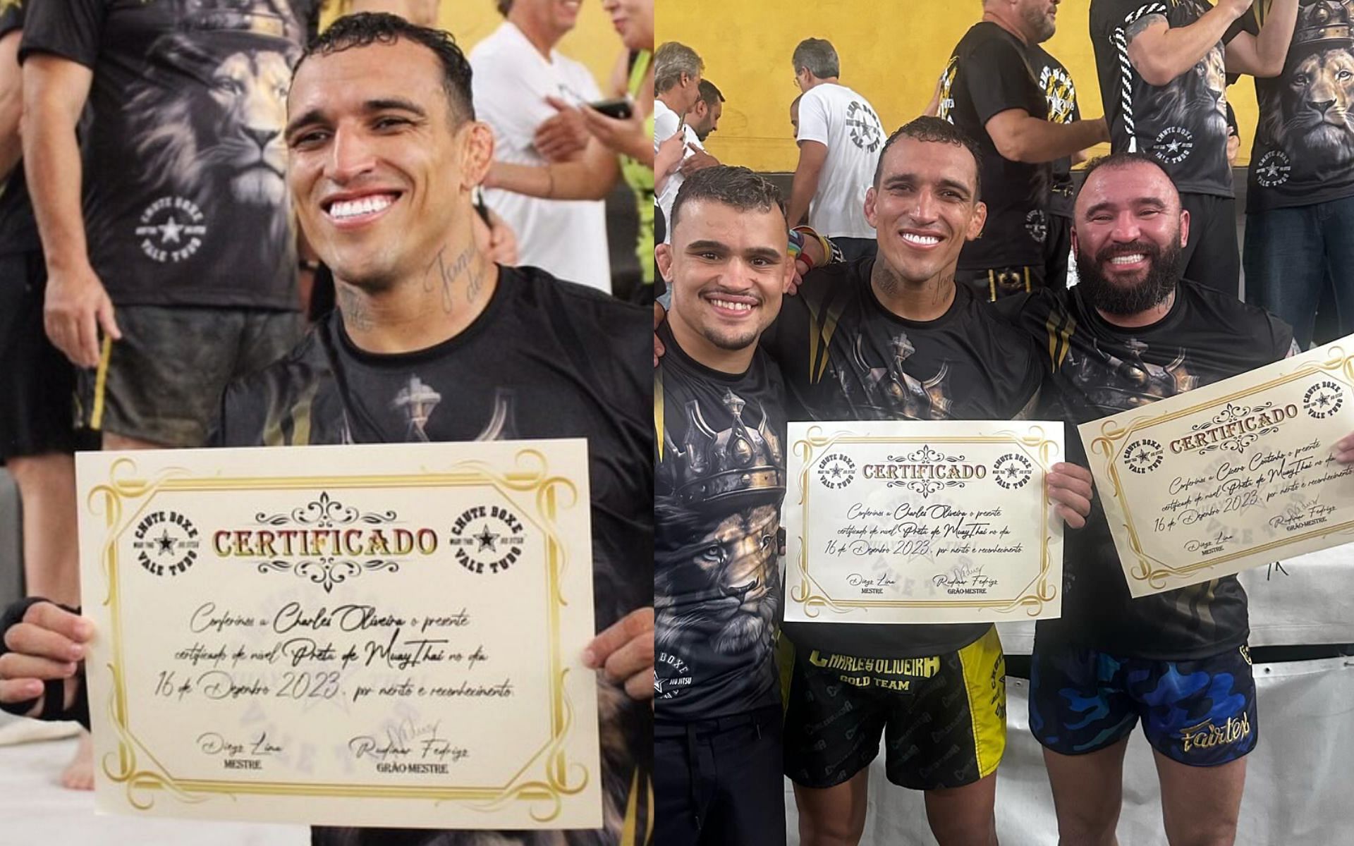 Charles Oliveira receiving his Muay Thai certification from Chute Boxe