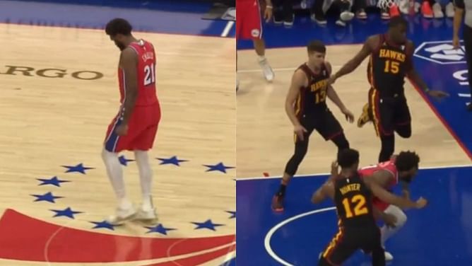 Watch: Joel Embiid seemingly sustains knee injury during Hawks-Sixers