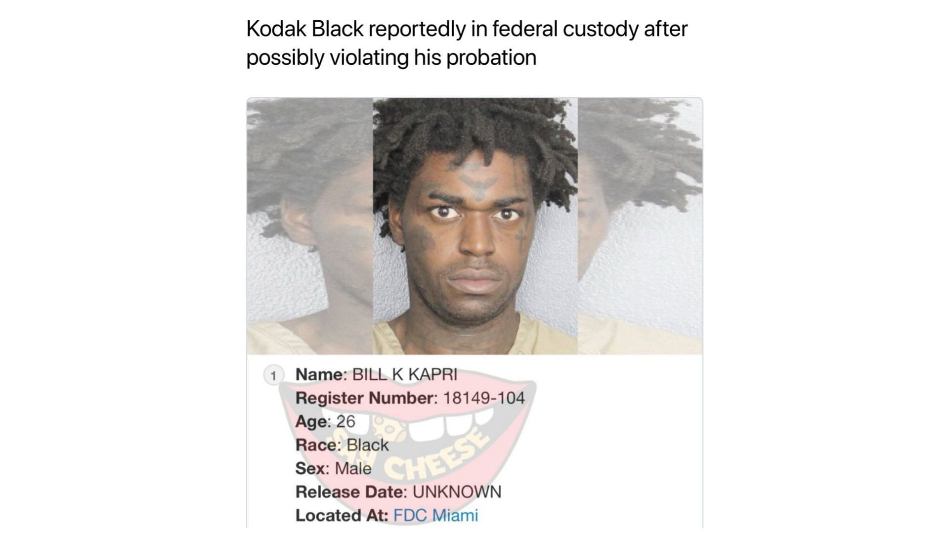 The X post about Kodak Black that landed him in trouble with the netizens (Image via X / @SaycheeseDGTL)