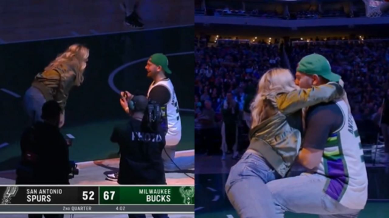 A longtime Milwaukee Bucks fan proposed to his girlfriend in the middle of the second quarter between his team and the San Antonio Spurs.