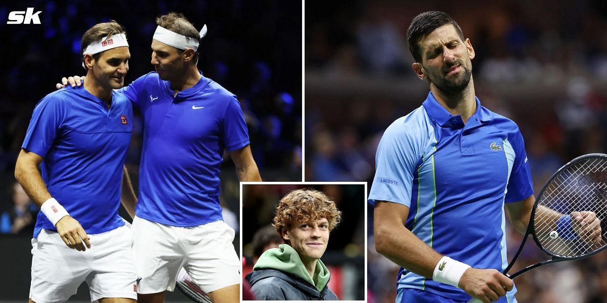 Roger Federer, Rafael Nadal, Novak Djokovic and Jannik Sinner (inset)