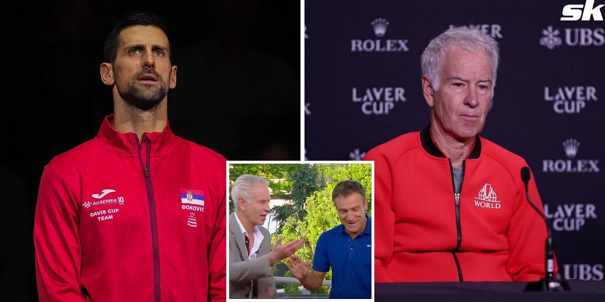 Novak Djokovic (L), John McEnroe (R) and a screenshot of the clip (inset)