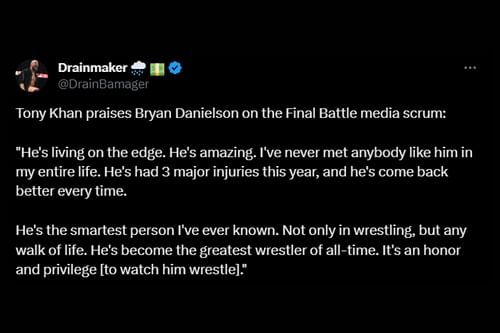 Tony Khan has only good things to say about Bryan Danielson