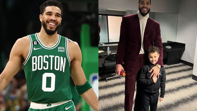 Jayson Tatum and son Deuce serve father-son fashion goals in burgundy suit and $387,000 Daytona Rolex