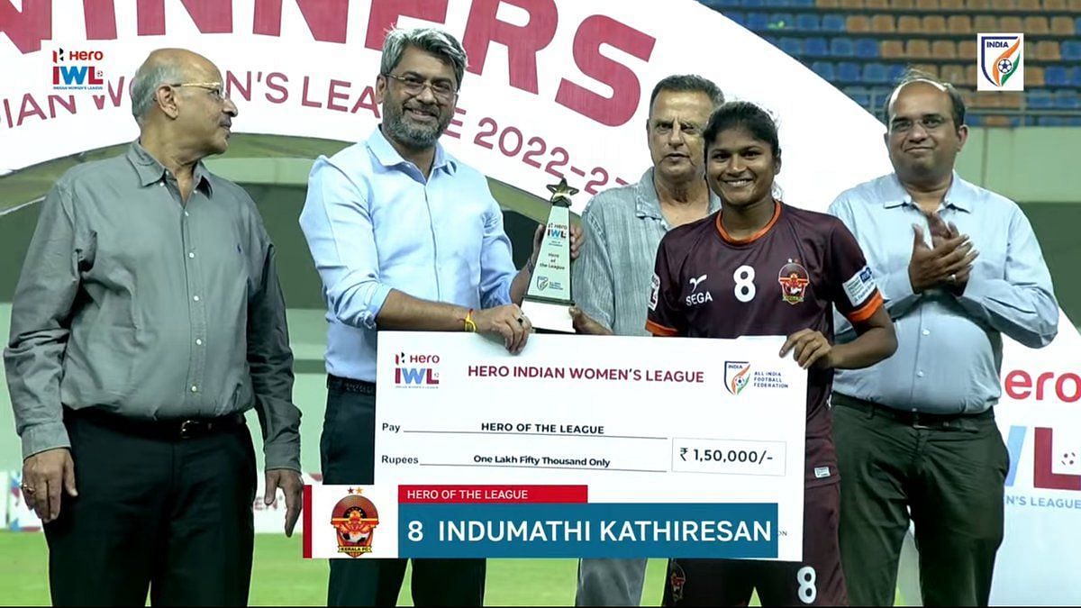 Indumathi was adjudged the Player of the Tournament in the 2022/23 season of the IWL.
