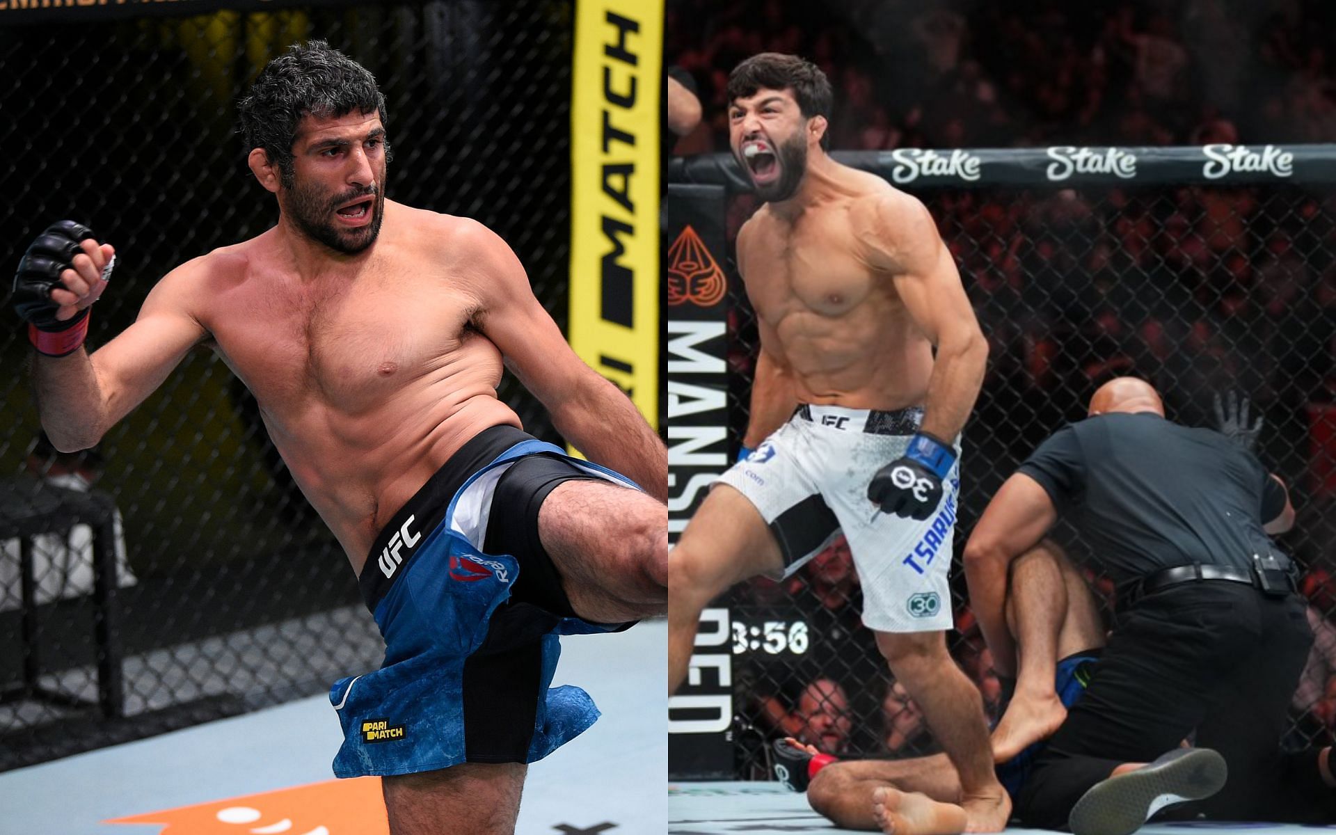 Beneil Dariush (left) was knocked out by Arman Tsarukyan (right) [Images courtesy: Getty Images and @ufc on Twitter/X]
