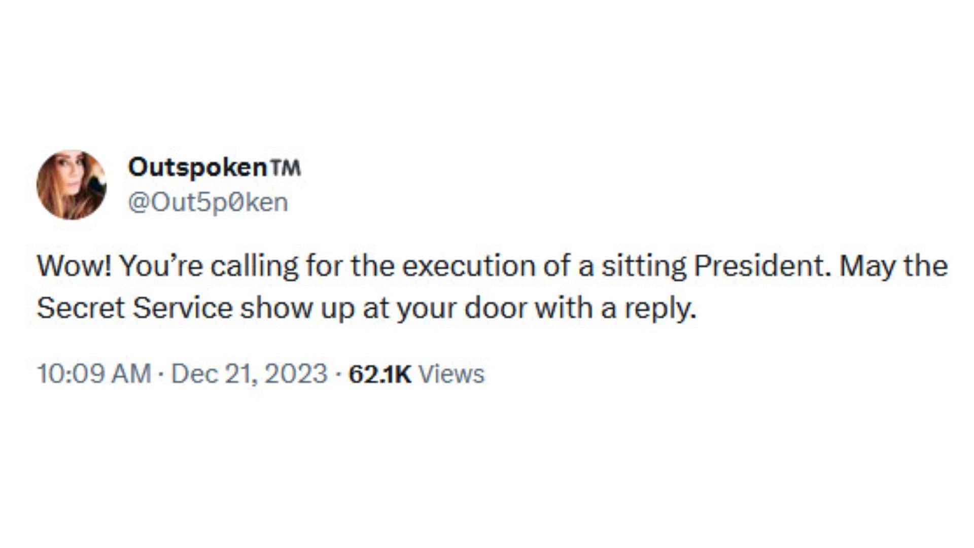 Netizens react as Schneider calls for Biden&#039;s public execution (Image via X / @Out5poken)