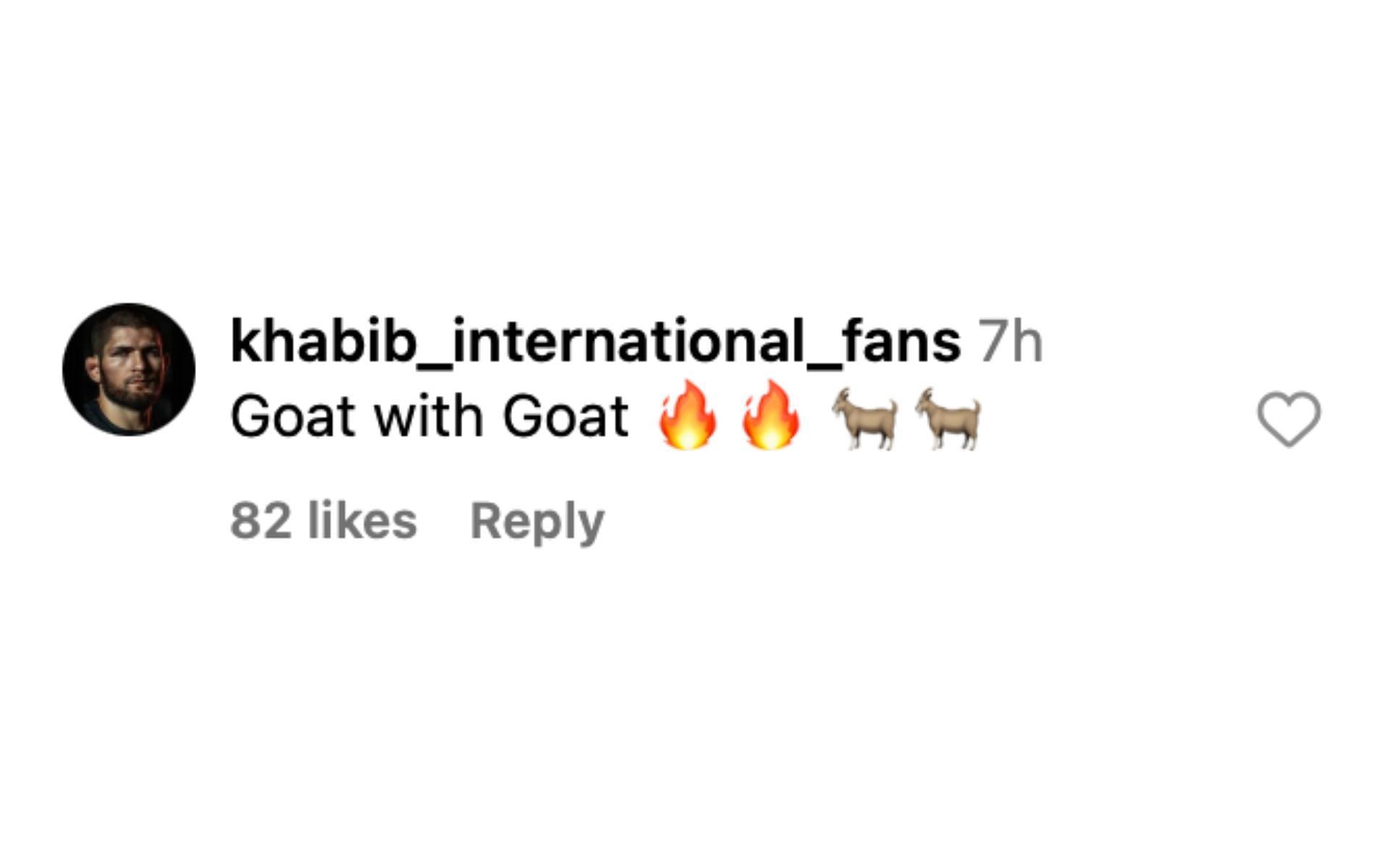 Fan comment under Khabib Nurmagomedov&#039;s post [via @khabib_nurmagomedov on Instagram]