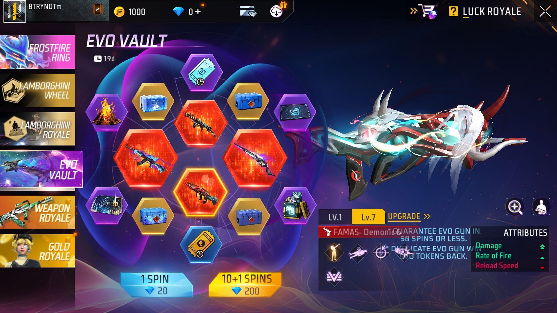Here is the Evo Vault event that is currently active in the game (Image via Garena)