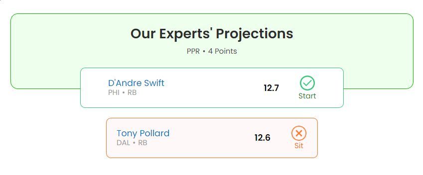 Tony Pollard vs D'Andre Swift fantasy projection for Week 17