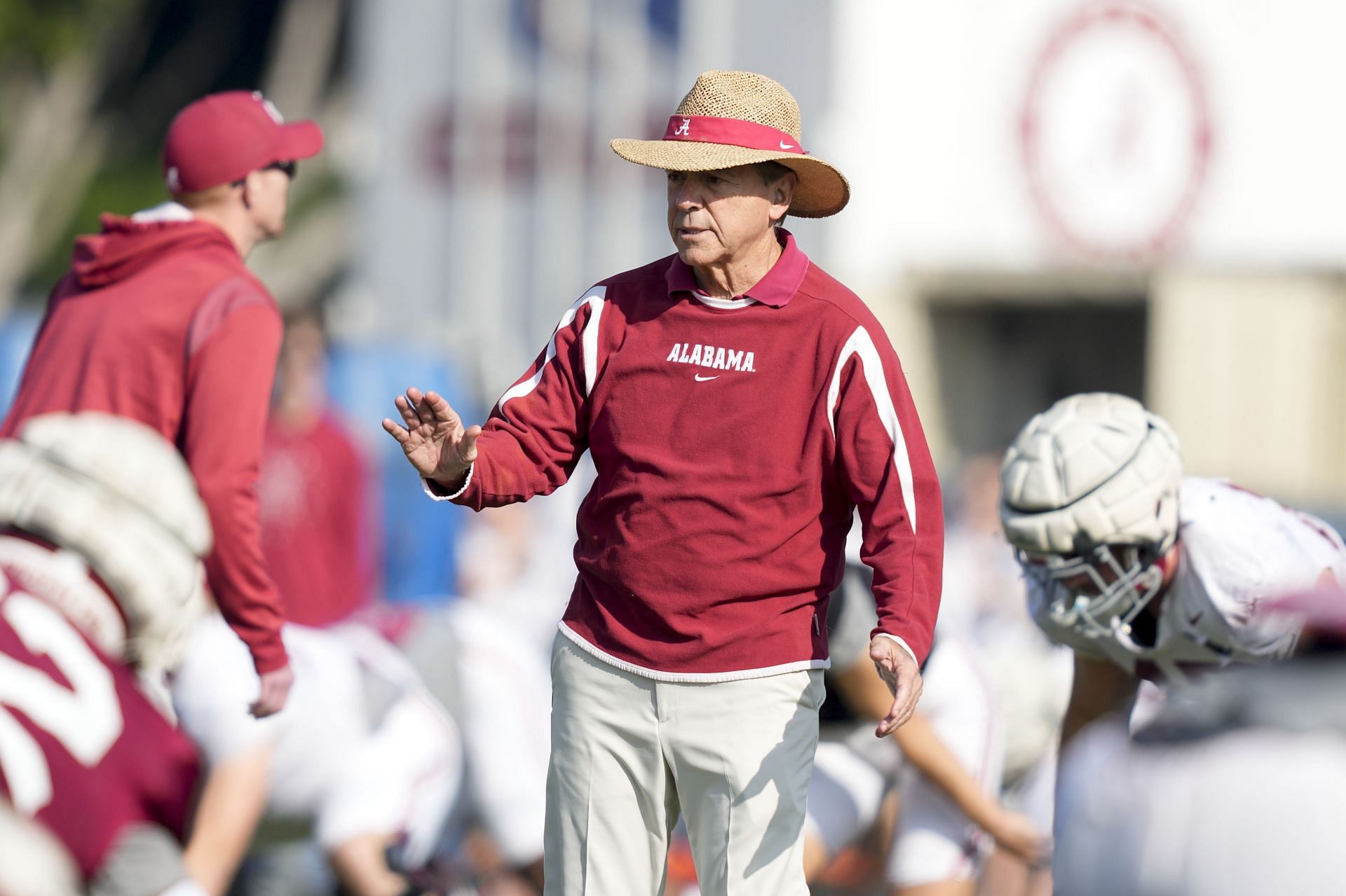 CFP Rose Bowl Alabama Football: Alabama head coach Nick Saban walks during practice Thursday, Dec. 28, 2023, in Carson, Calif. Alabama is scheduled to play against Michigan on New Year&#039;s Day in the Rose Bowl, a semifinal in the College Football Playoff. (AP Photo/Ryan Sun)