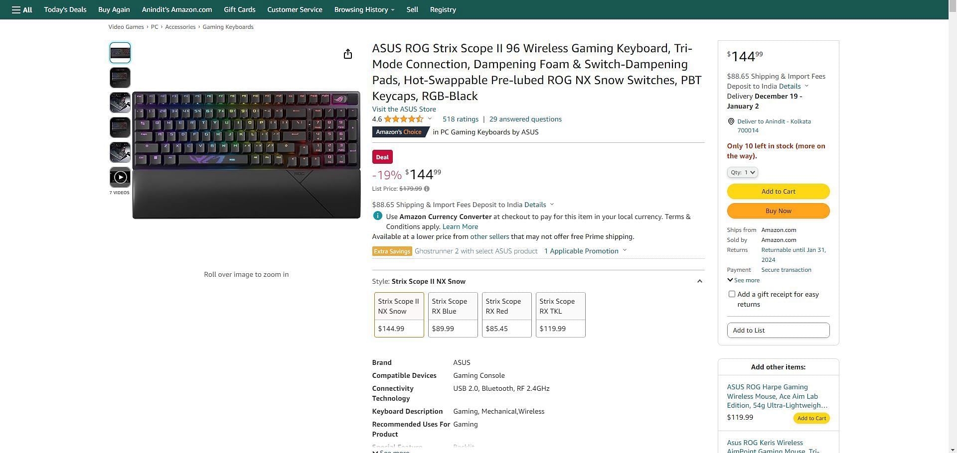 The ROG Strix might be the keyboard you are looking for during the End of Year Holiday Sale (Image via Amazon)