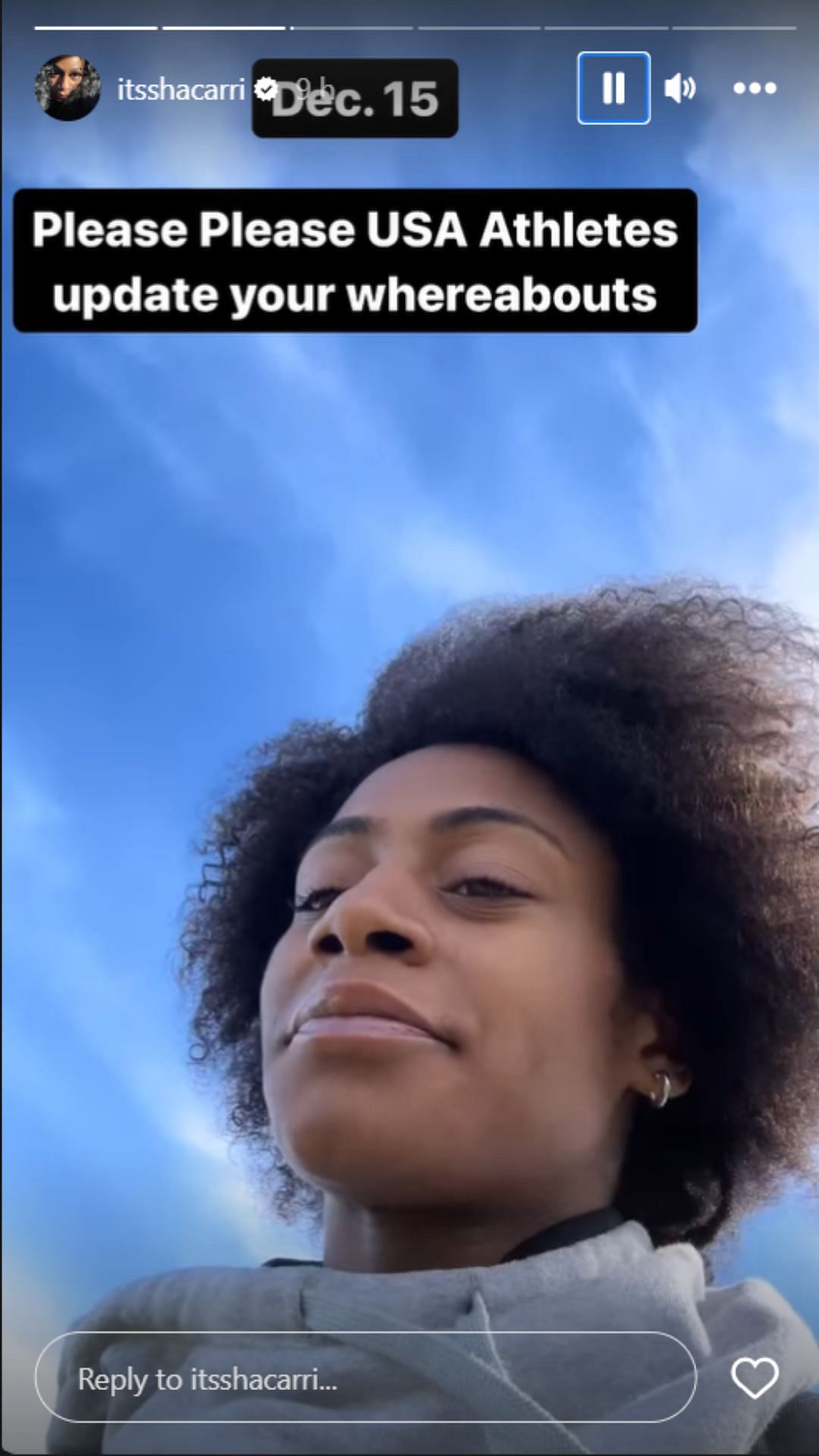 Screengrab of Sha&#039;Carri Richardson&#039;s Instagram story