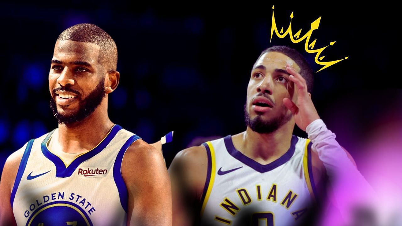 Golden State Warriors veteran point guard Chris Paul (left) and Indiana Pacers star point guard Tyrese Haliburton (right)