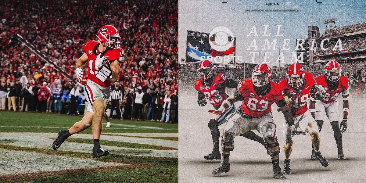 Georgia Bulldogs TE Brock Bowers, Credits: Brock Bowers (left) Instagram/brock.bowers17, Bulldogs (left), Instagram/georgia football