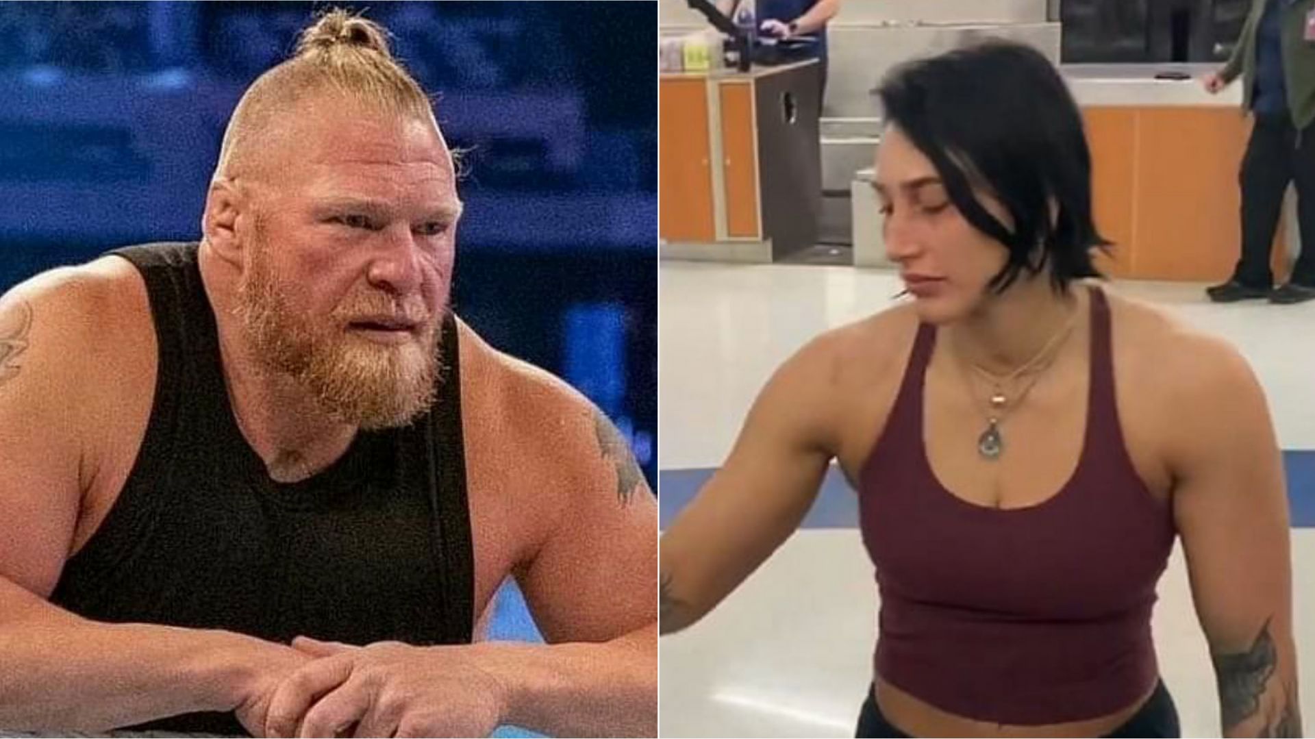 Brock Lesnar (left) and Rhea Ripley (right)