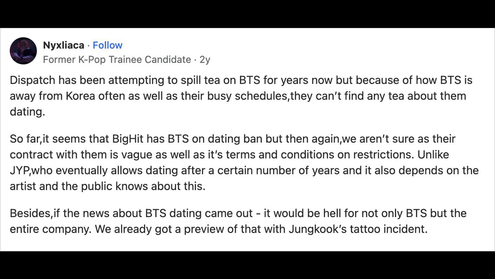 Former candidate for K-Pop trainee reacts to speculations of Dispatch. (Image Source: Nyxliaca/Quora)