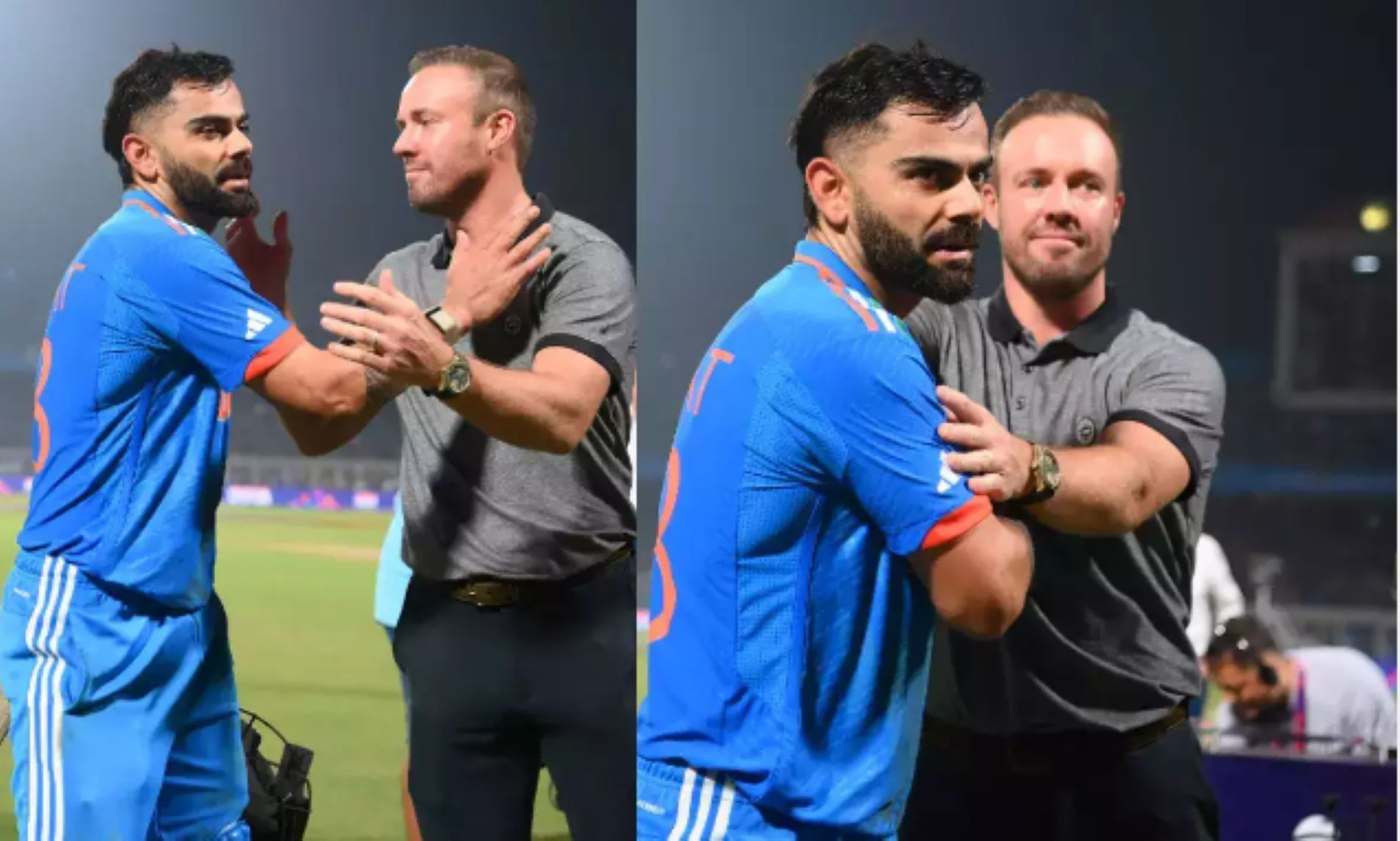 AB de Villiers congratulating Virat Kohli on reaching his 49th ODI century during the World Cup