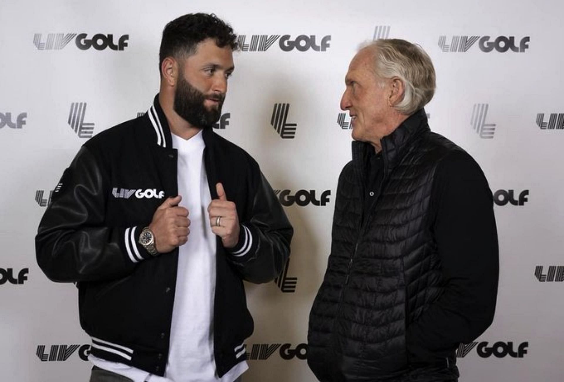 Jon Rahm and LIV Golf CEO Greg Norman (Image via X@PGALockerRoom)