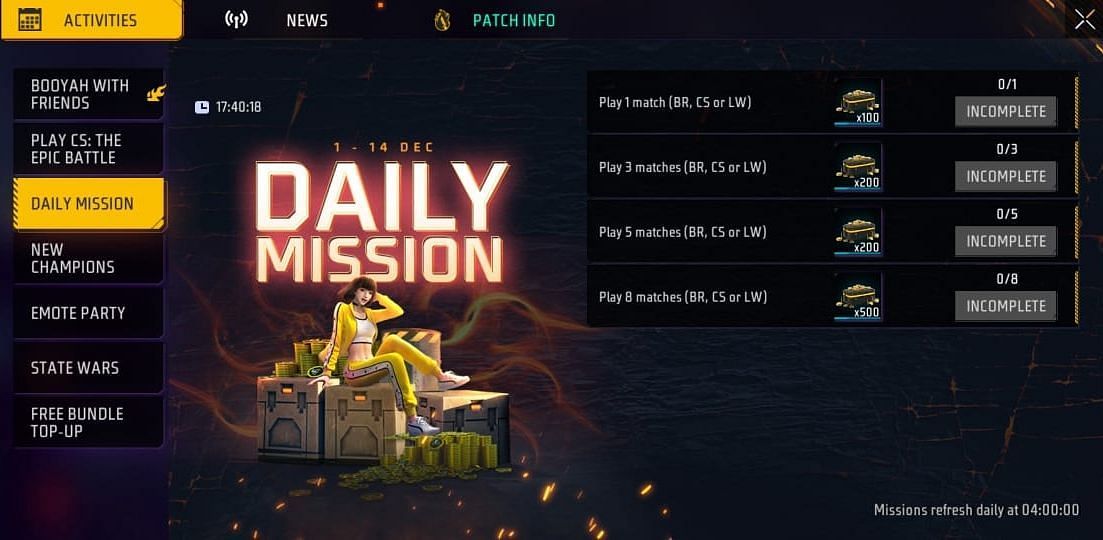 Daily Mission इवेंट (Image via Garena)