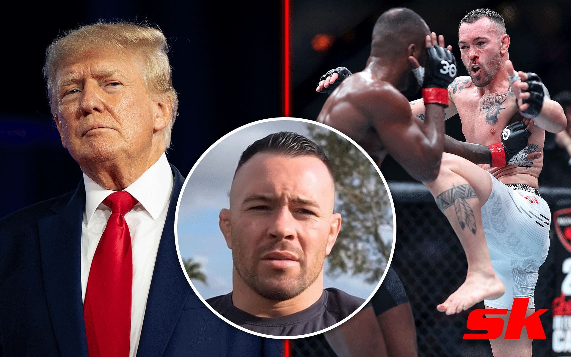 Colby Covington (Center) talks Donald Trump (Left) conspiracy [Images via: @colbycovington on Instagram and Getty]