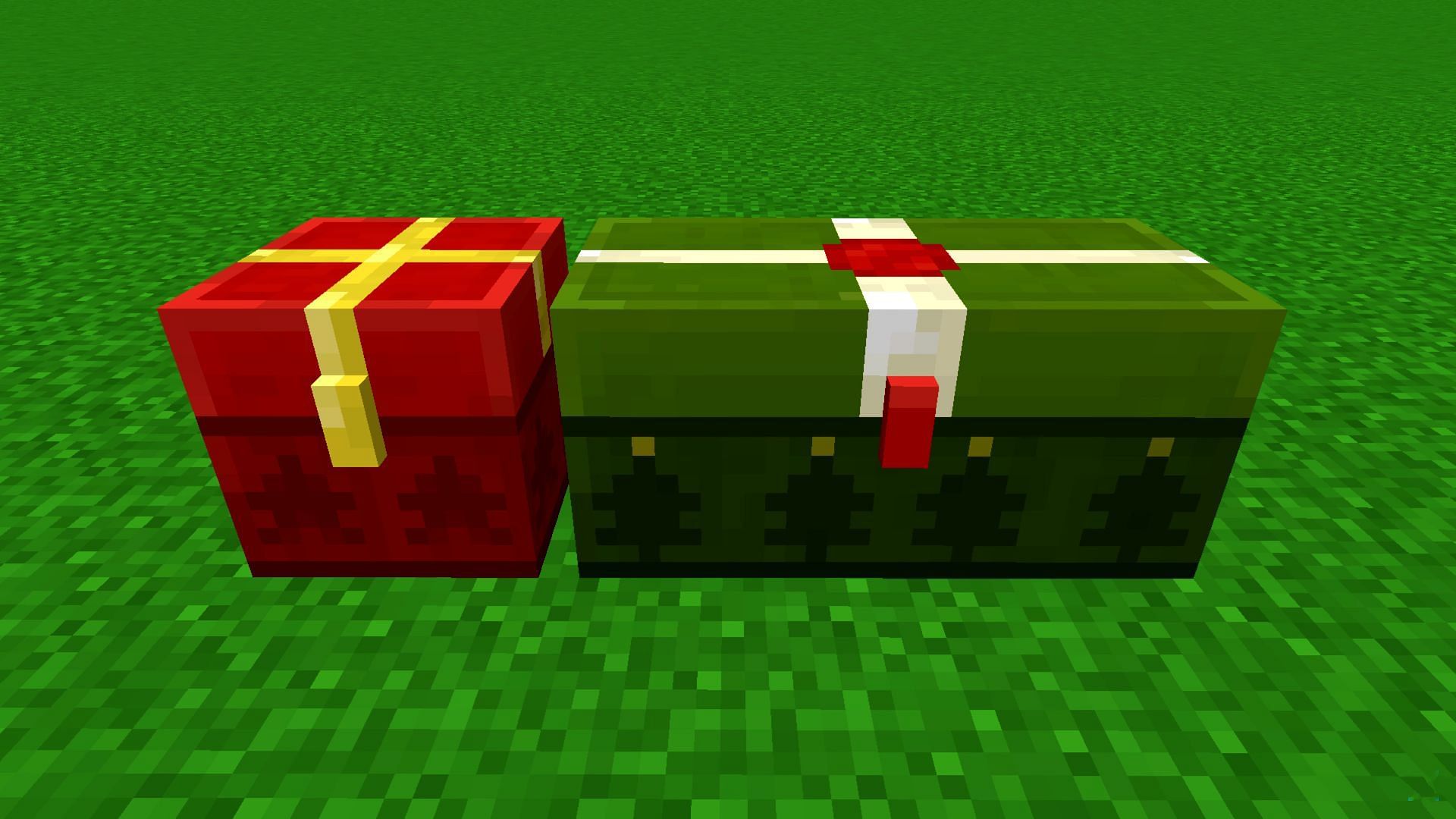 The small chests have red wrapping, while the large chests have green wrapping (Image via Mojang)
