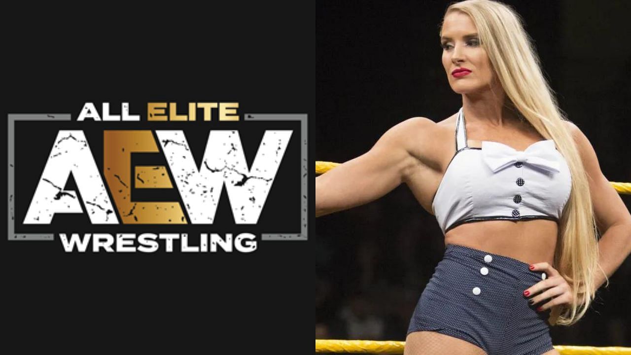 AEW logo (left) and Lacey Evans (right)