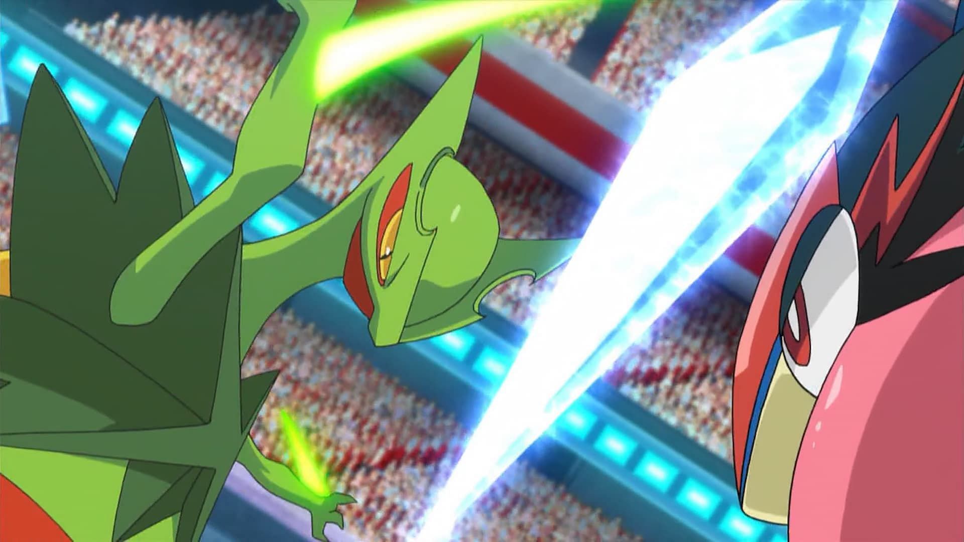 Ash-Greninja vs Mega Sceptile (Image via The Pokemon Company)