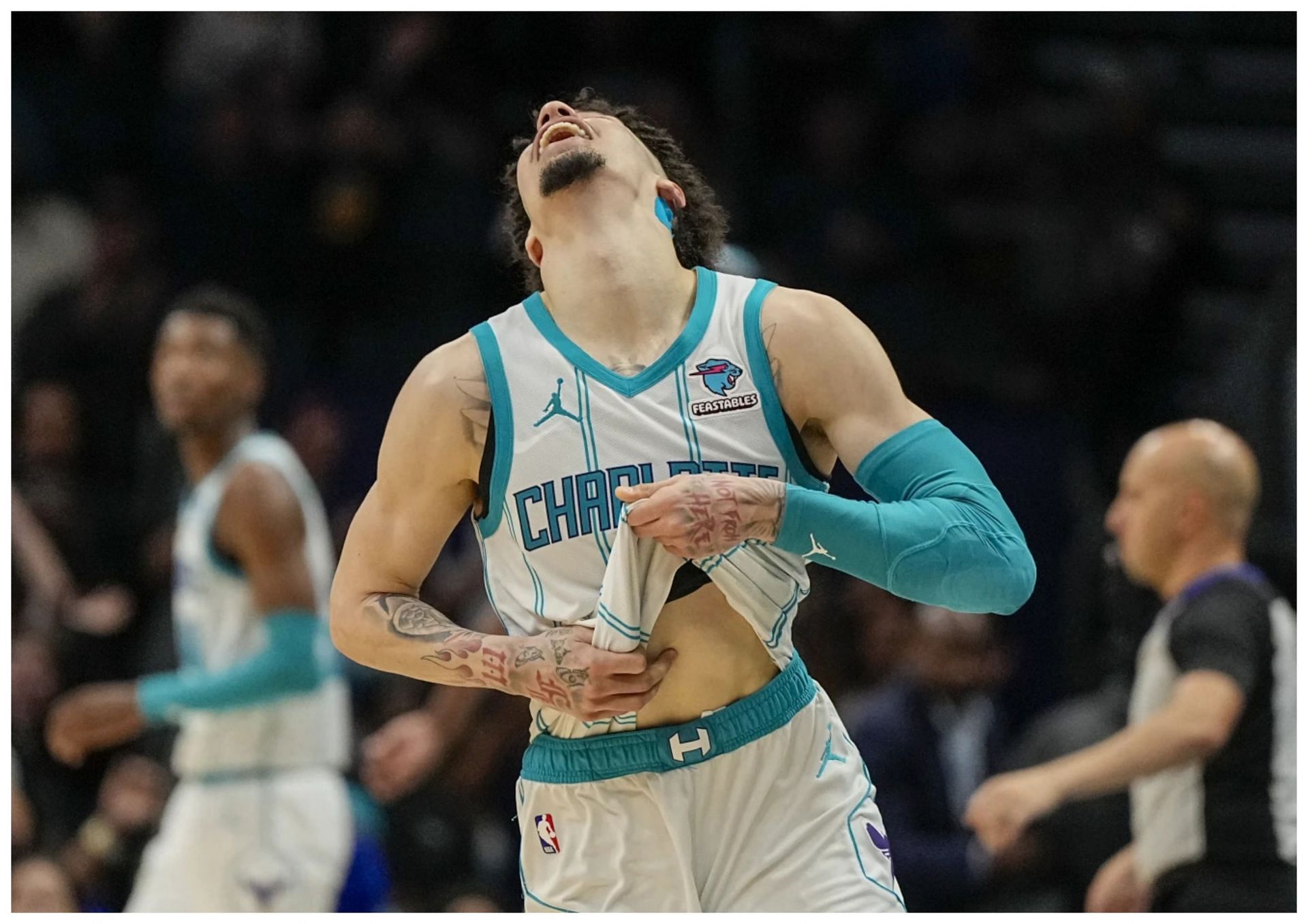 Charlotte Hornets superstar guard LaMelo Ball continues to recover from an ankle injury he suffered on November 26 (AP Photo/Chris Carlson)