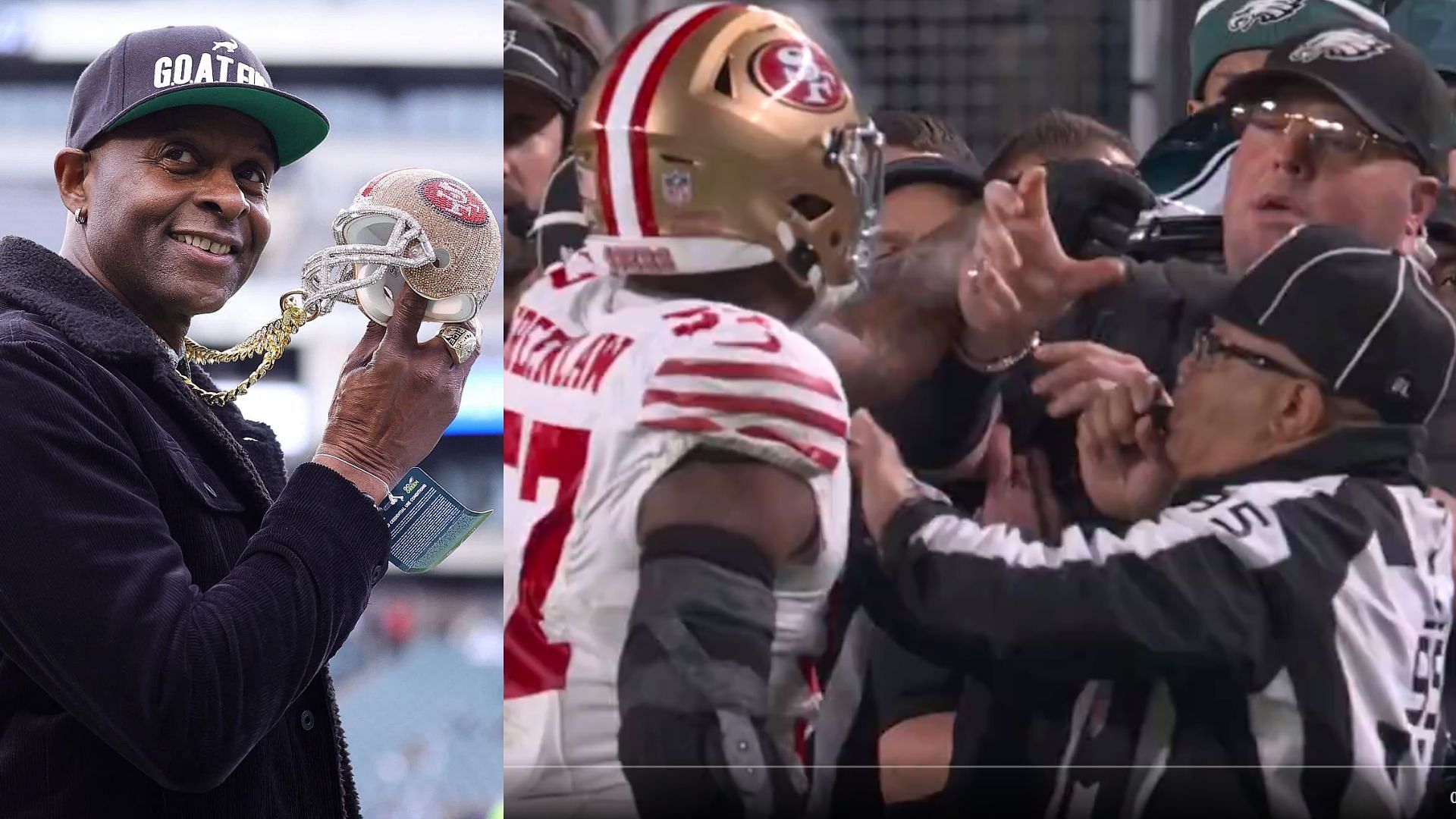 Jerry Rice reacts to the Dre Greenlaw-Dom DiSandro confrontation (Image credit: Fox Sports NFL)