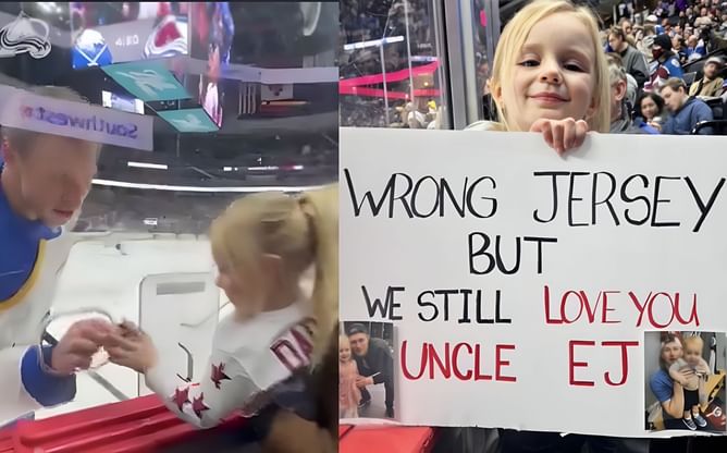 Video: Erik Johnson's return to Colorado sees heartwarming gesture from Gabriel Landeskog's family