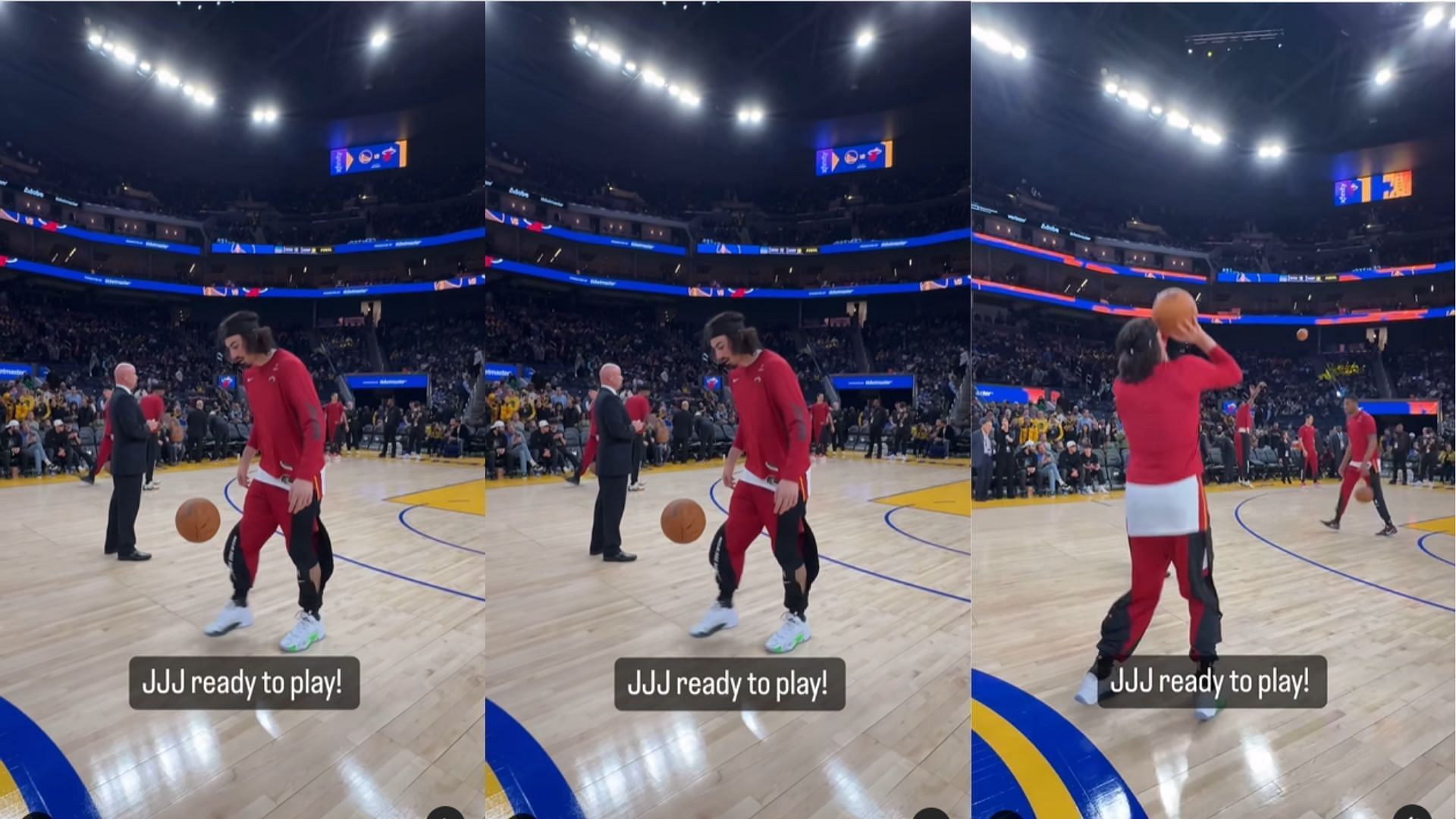 Jaime Jaquez Jr. turned a basketball into a soccer ball during the shootaround.