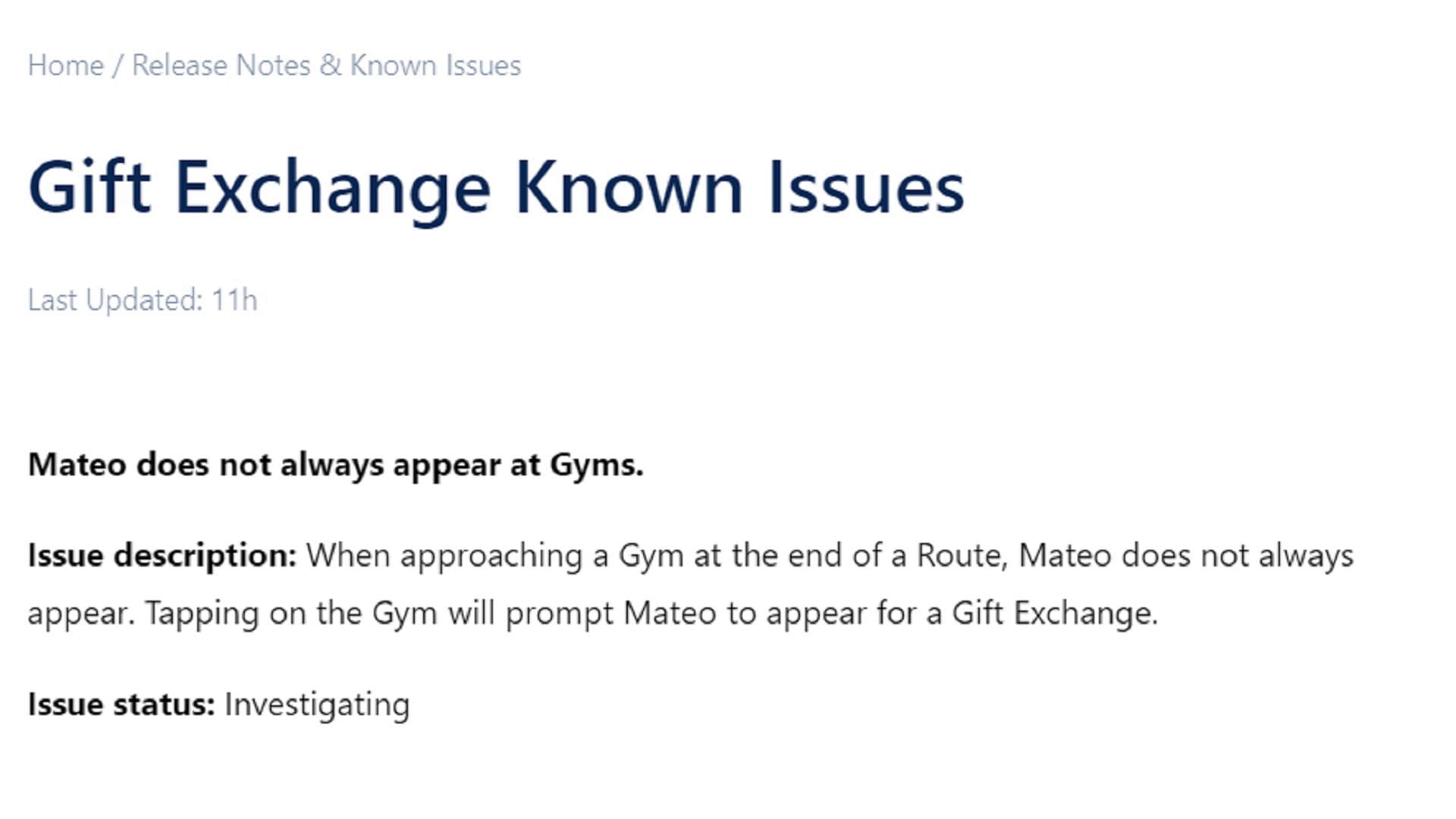 Niantic&#039;s suggestion to fix Mateo&#039;s lack of appearances in Pokemon GO. (Image via Niantic)