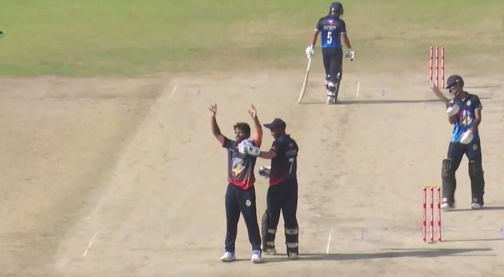 Akash Sengupta (left) celebrating a wicket (Image via Fancode)