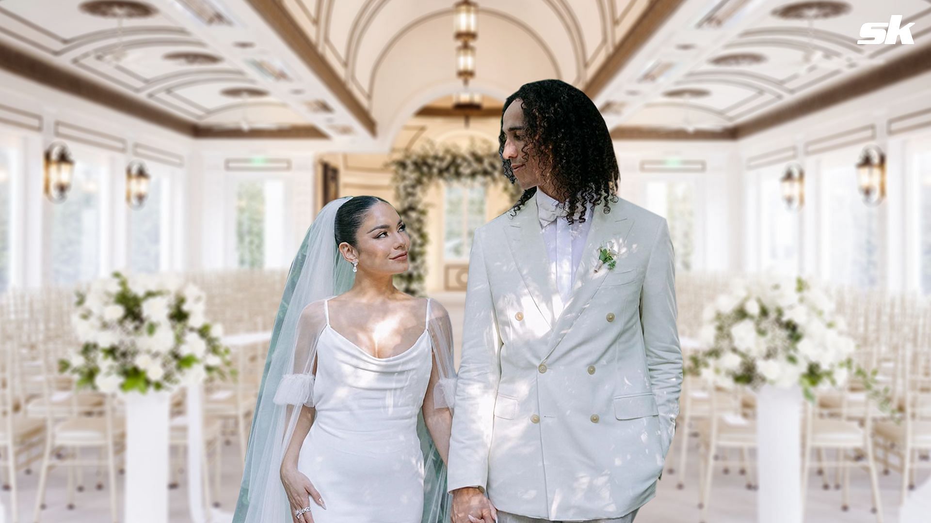 Cole Tucker goes suave in a $2,395 Canali suit while tying the knot with Vanessa Hudgens