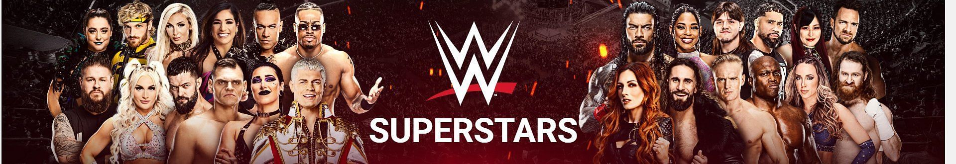 The old WWE Superstars banner with Kevin Owens and Sami Zayn