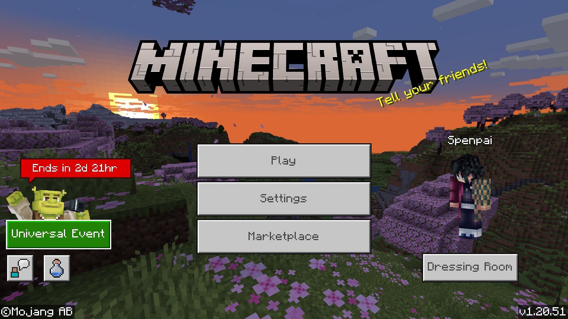 The join button for the Universal Studios Hollywood tour is shown on the main menu (Image via Mojang)