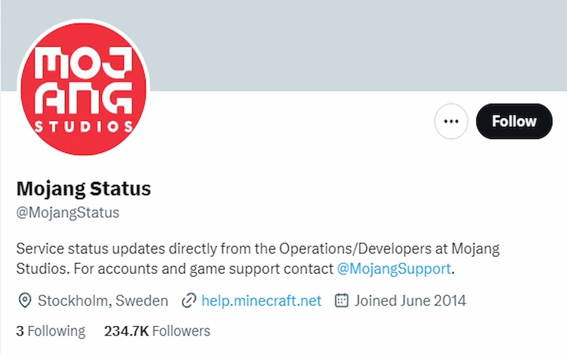 Players can always check the official @MojangStatus Twitter/X page for details (Image via Twitter/X)